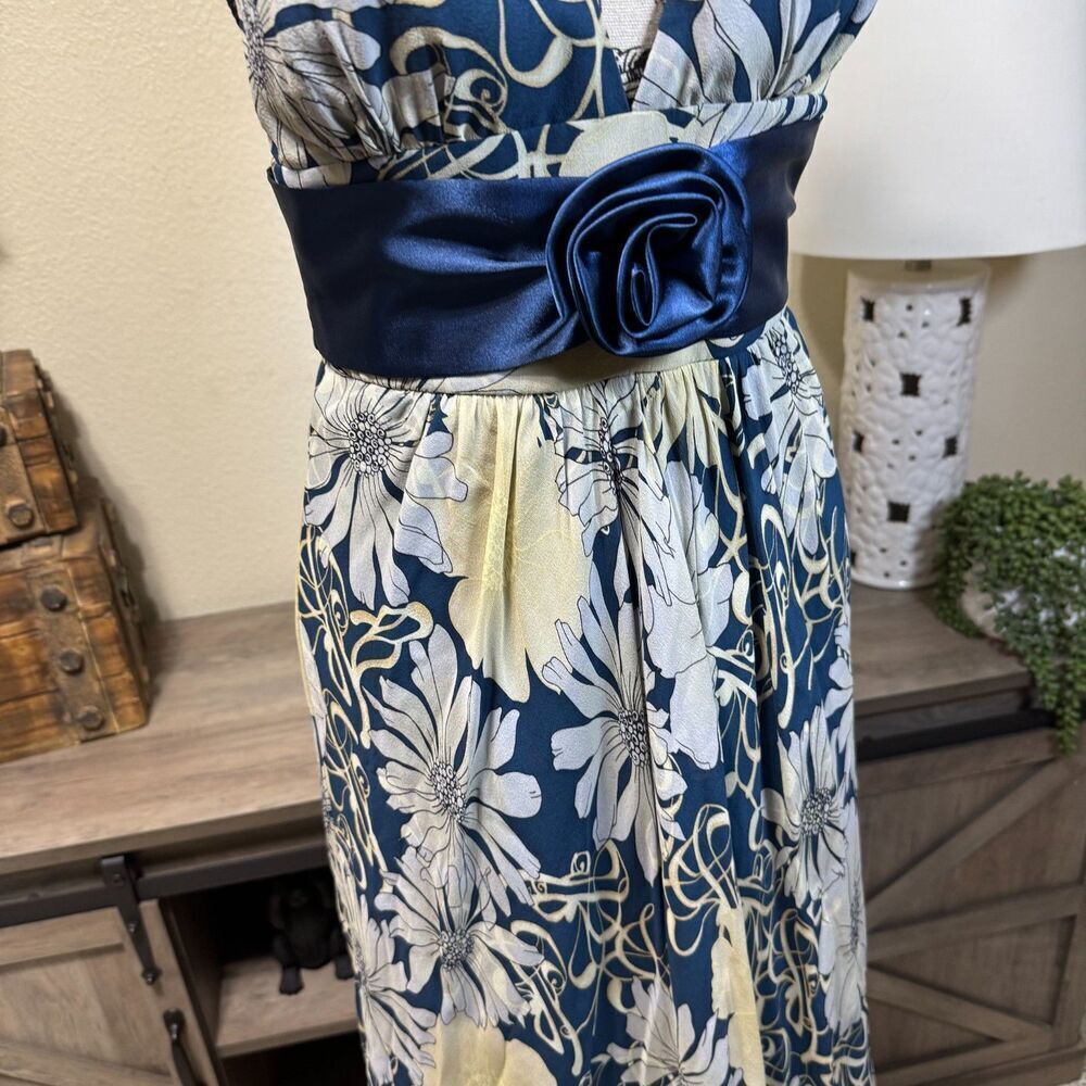 BCBG Y2k Silk Floral Babydoll Halter Maxi Dress Size 4 Bow Whimsy Fairy Bow - Picture 4 of 11